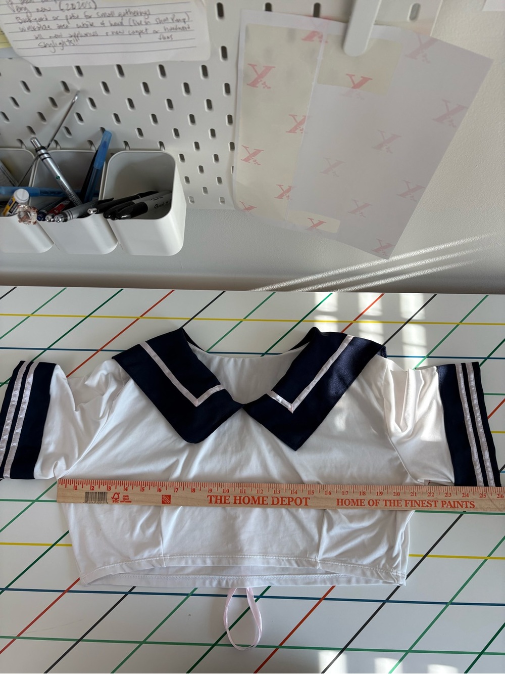 Sailor School Girl Cropped Top EUC 2X Navy Trim Pink Ribbon Cosplay Kawaii Anime - Picture 4 of 6